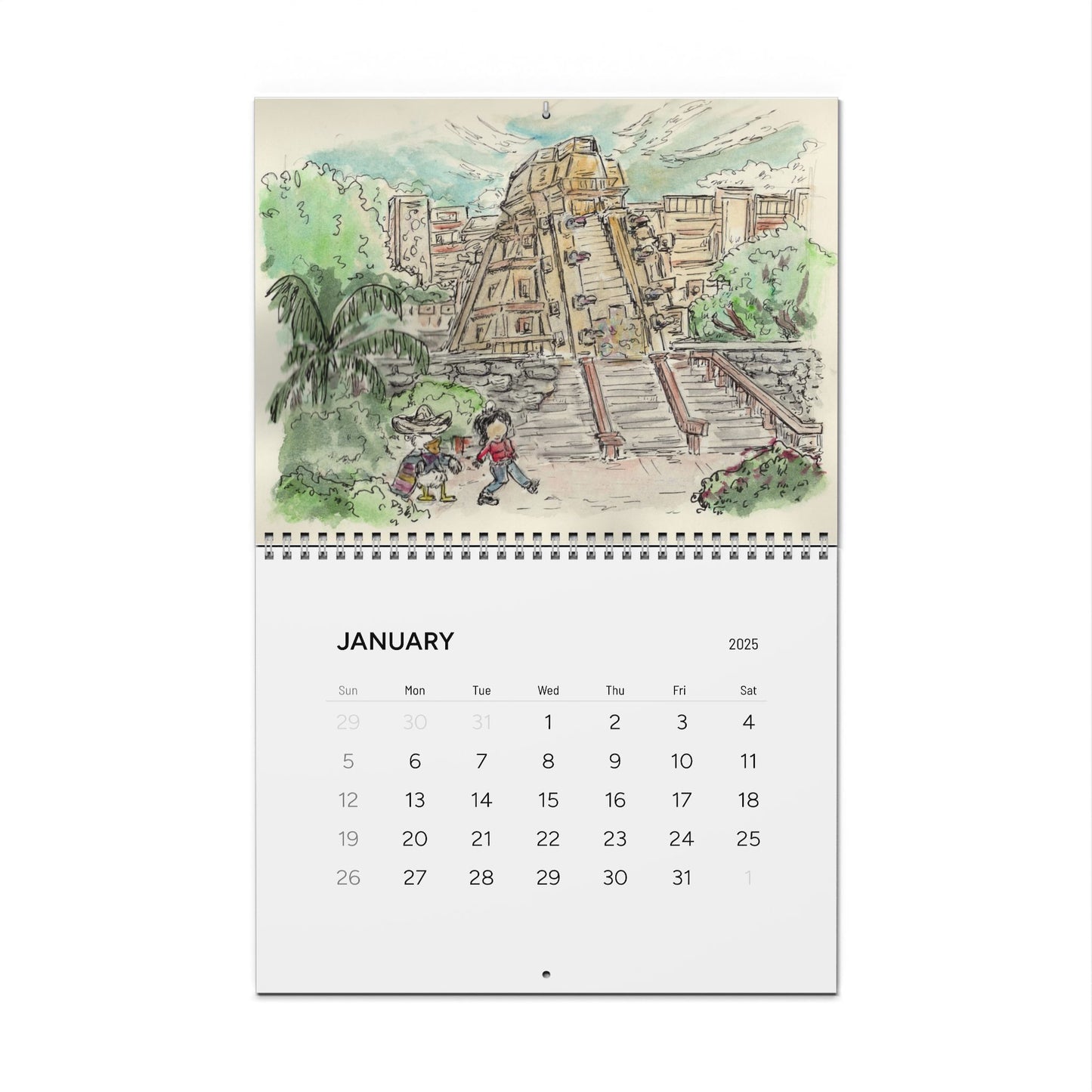 Around the World Travel Sketches 2025 12-Month Calendar