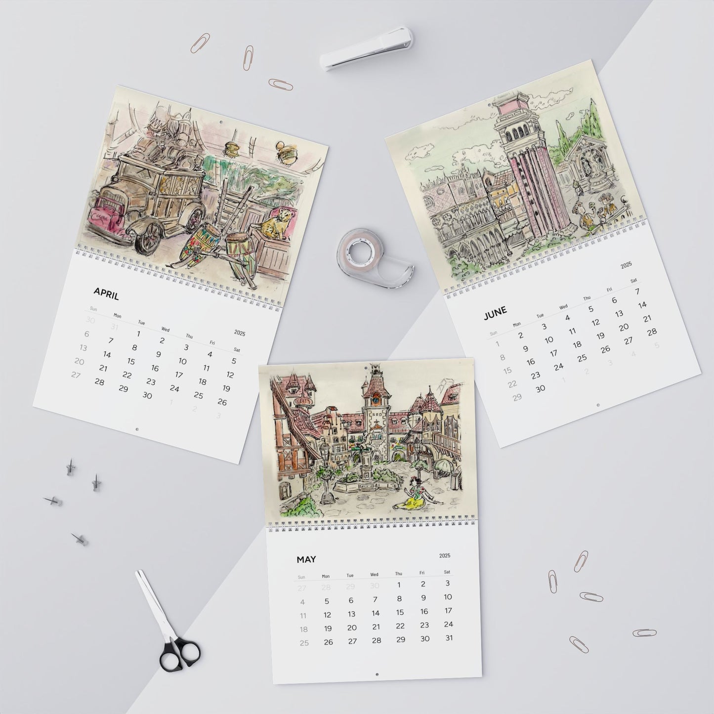 Around the World Travel Sketches 2025 12-Month Calendar