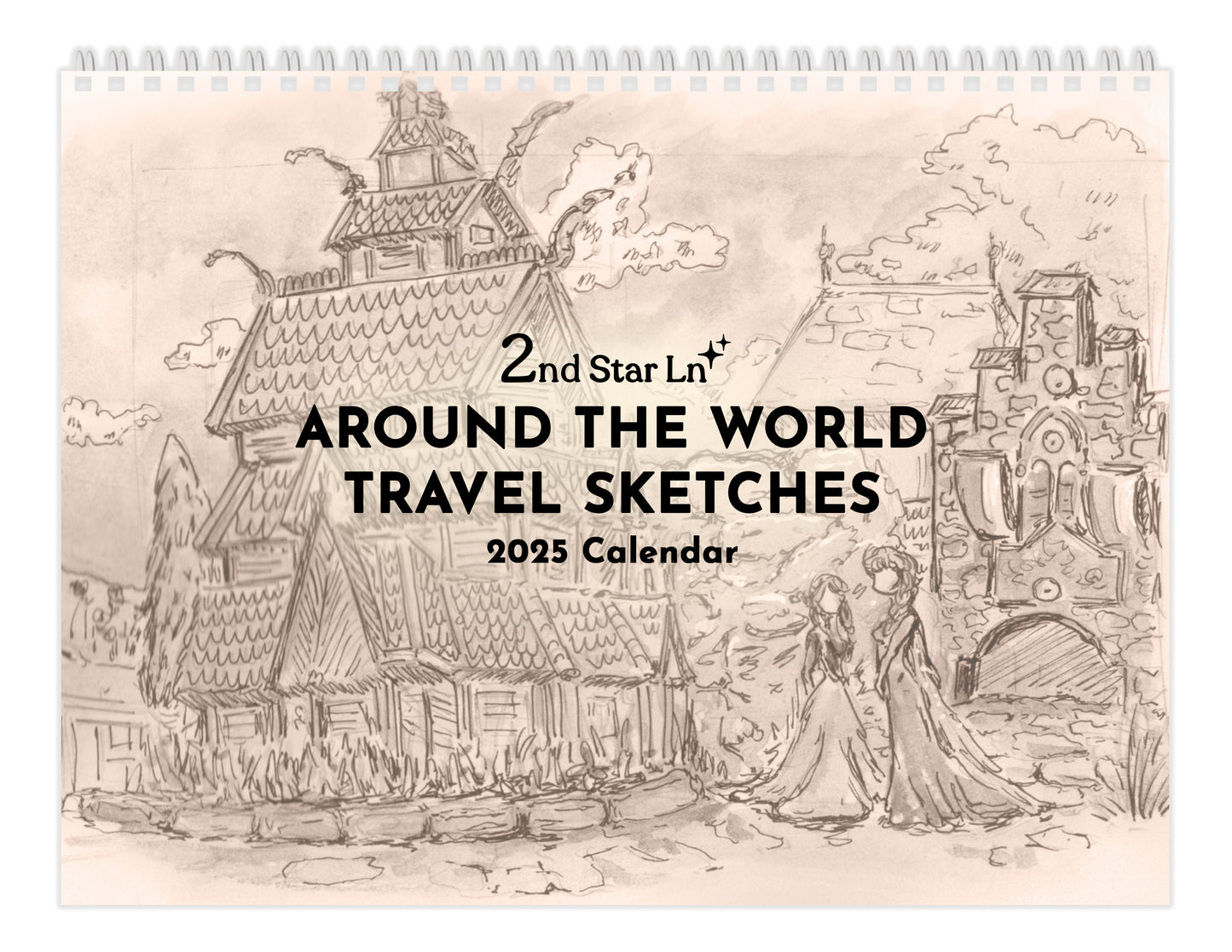 Around the World Travel Sketches 2025 12-Month Calendar